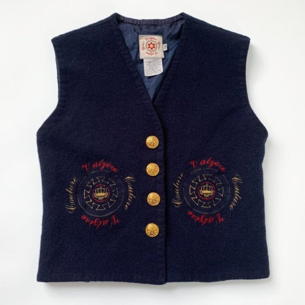 100% Wool & Angora Blend Nautical Embroidered V-Neck Vest / Waistcoat siz Medium